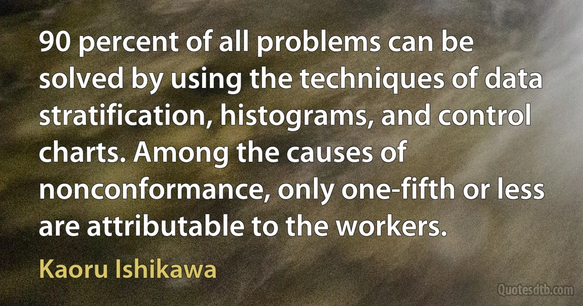 90 percent of all problems can be solved by using the techniques of data stratification, histograms, and control charts. Among the causes of nonconformance, only one-fifth or less are attributable to the workers. (Kaoru Ishikawa)