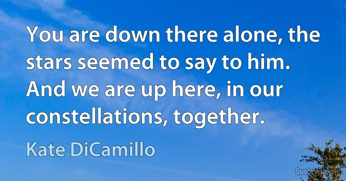 You are down there alone, the stars seemed to say to him. And we are up here, in our constellations, together. (Kate DiCamillo)