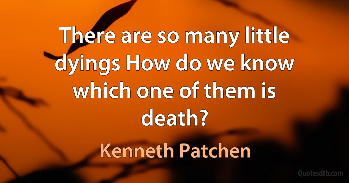 There are so many little dyings How do we know which one of them is death? (Kenneth Patchen)