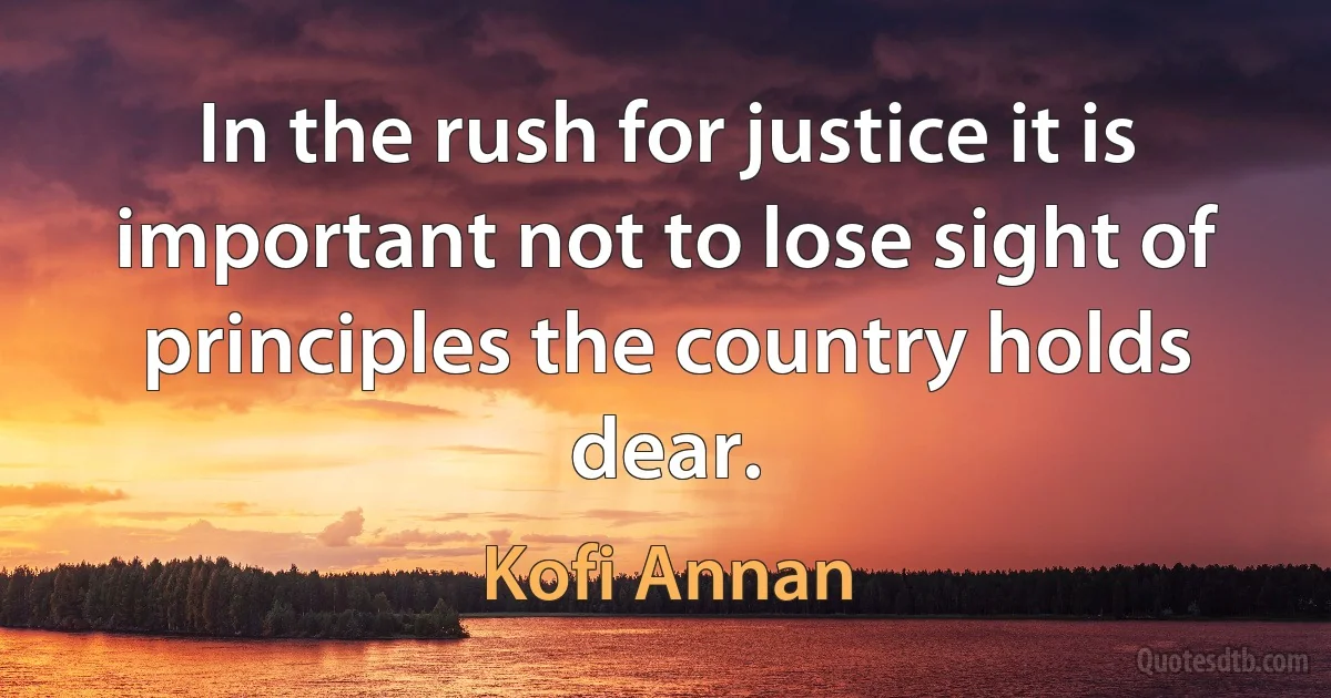 In the rush for justice it is important not to lose sight of principles the country holds dear. (Kofi Annan)