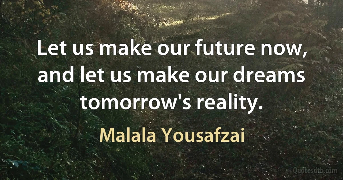 Let us make our future now, and let us make our dreams tomorrow's reality. (Malala Yousafzai)