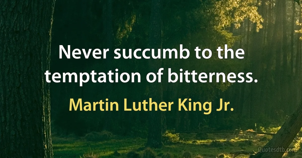 Never succumb to the temptation of bitterness. (Martin Luther King Jr.)