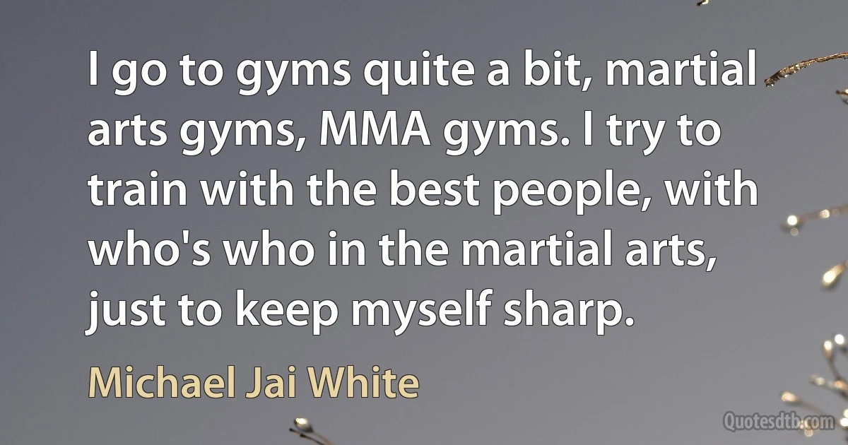 I go to gyms quite a bit, martial arts gyms, MMA gyms. I try to train with the best people, with who's who in the martial arts, just to keep myself sharp. (Michael Jai White)