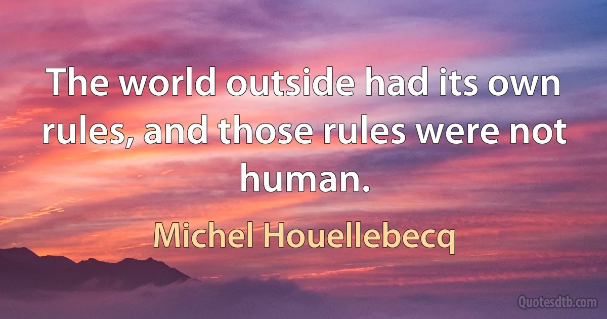 The world outside had its own rules, and those rules were not human. (Michel Houellebecq)