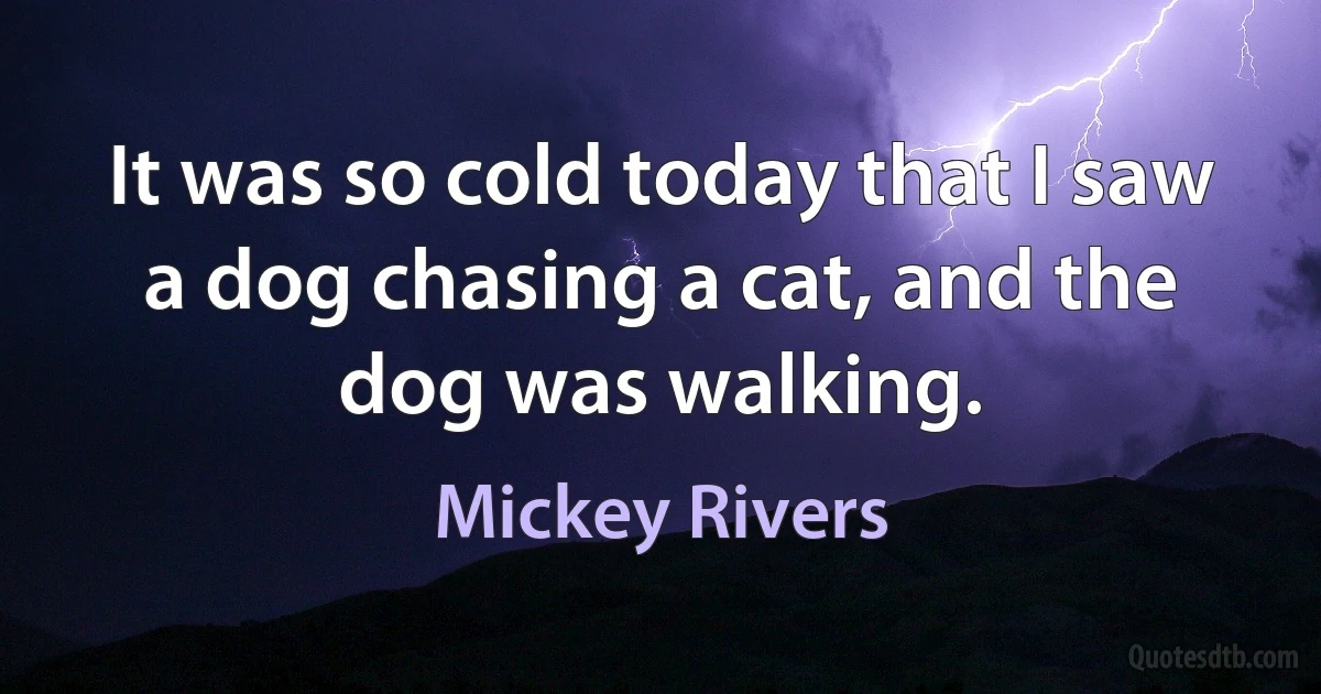 It was so cold today that I saw a dog chasing a cat, and the dog was walking. (Mickey Rivers)