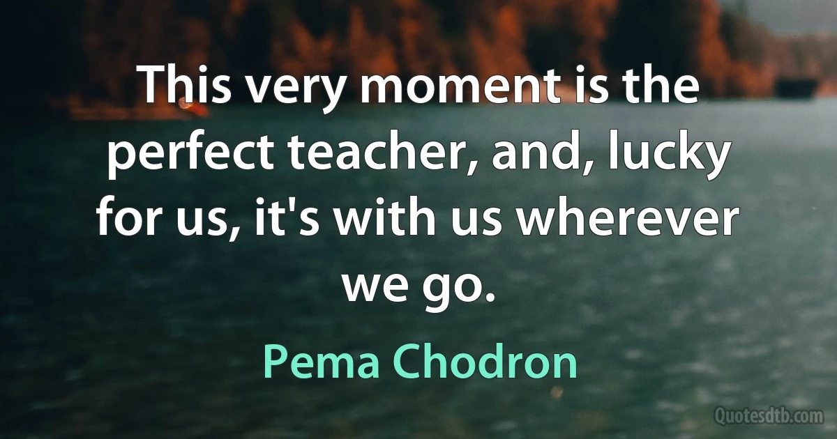 This very moment is the perfect teacher, and, lucky for us, it's with us wherever we go. (Pema Chodron)