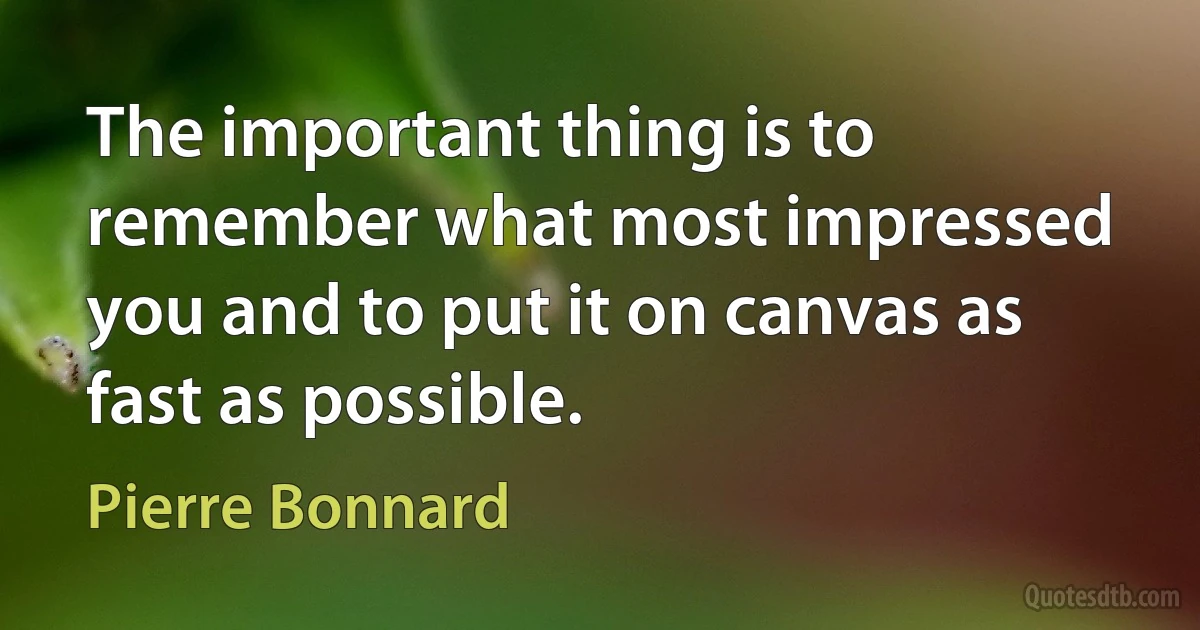 The important thing is to remember what most impressed you and to put it on canvas as fast as possible. (Pierre Bonnard)