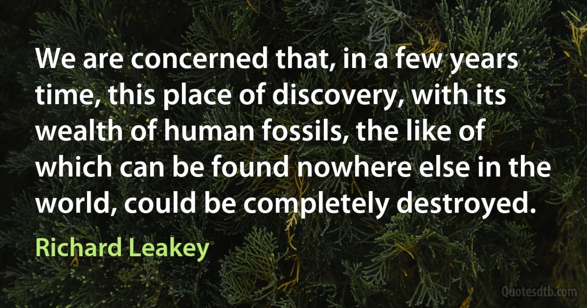 We are concerned that, in a few years time, this place of discovery, with its wealth of human fossils, the like of which can be found nowhere else in the world, could be completely destroyed. (Richard Leakey)