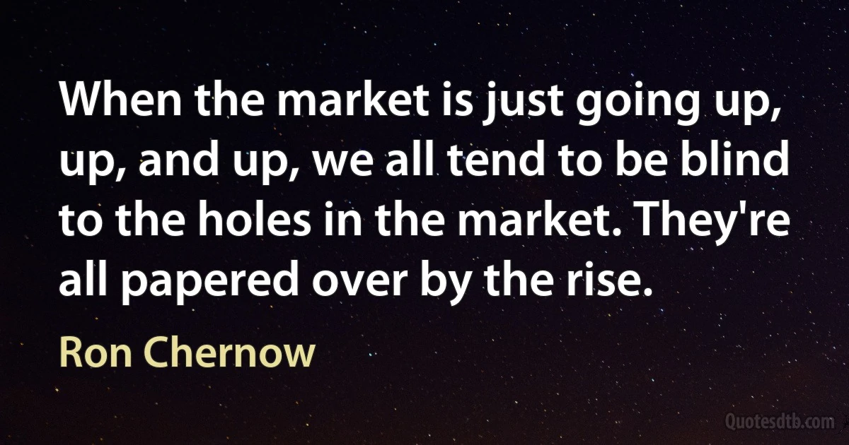 When the market is just going up, up, and up, we all tend to be blind to the holes in the market. They're all papered over by the rise. (Ron Chernow)