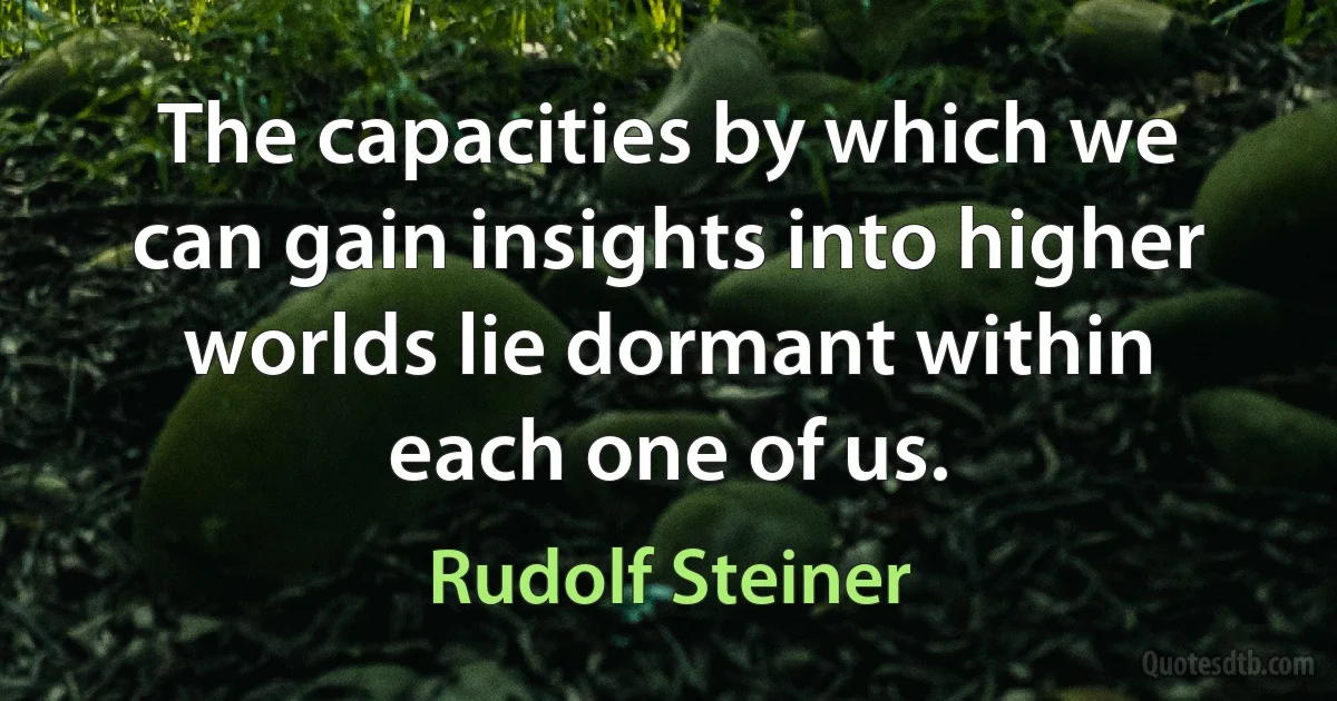 The capacities by which we can gain insights into higher worlds lie dormant within each one of us. (Rudolf Steiner)