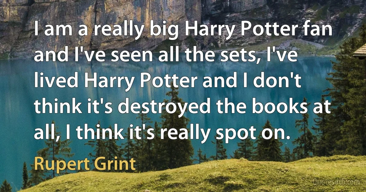 I am a really big Harry Potter fan and I've seen all the sets, I've lived Harry Potter and I don't think it's destroyed the books at all, I think it's really spot on. (Rupert Grint)