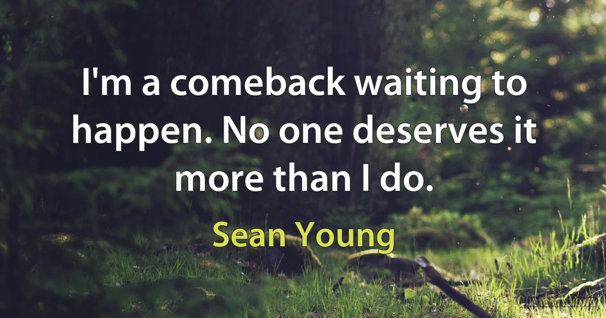 I'm a comeback waiting to happen. No one deserves it more than I do. (Sean Young)