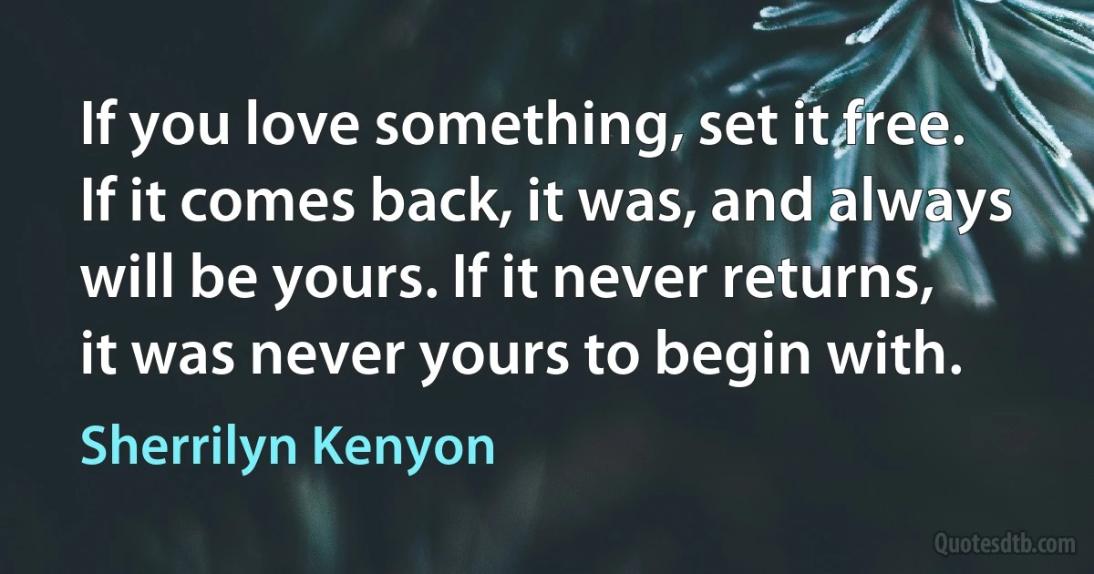 If you love something, set it free. If it comes back, it was, and always will be yours. If it never returns, it was never yours to begin with. (Sherrilyn Kenyon)