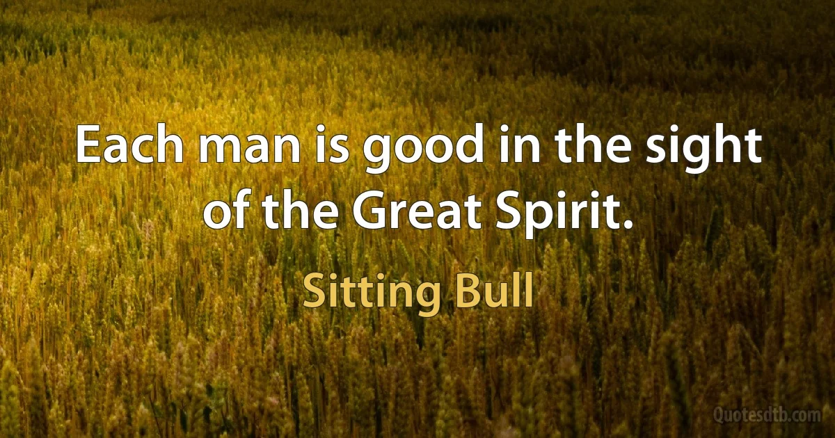 Each man is good in the sight of the Great Spirit. (Sitting Bull)