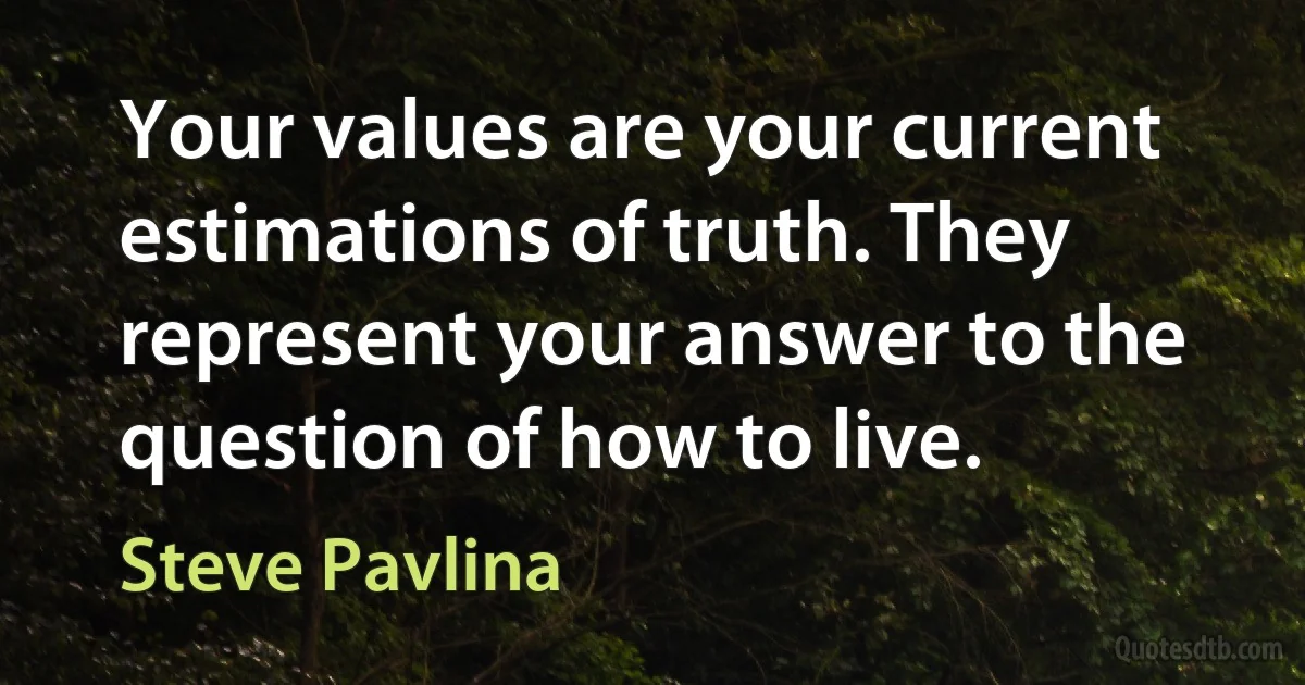 Your values are your current estimations of truth. They represent your answer to the question of how to live. (Steve Pavlina)