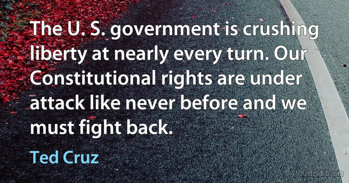 The U. S. government is crushing liberty at nearly every turn. Our Constitutional rights are under attack like never before and we must fight back. (Ted Cruz)