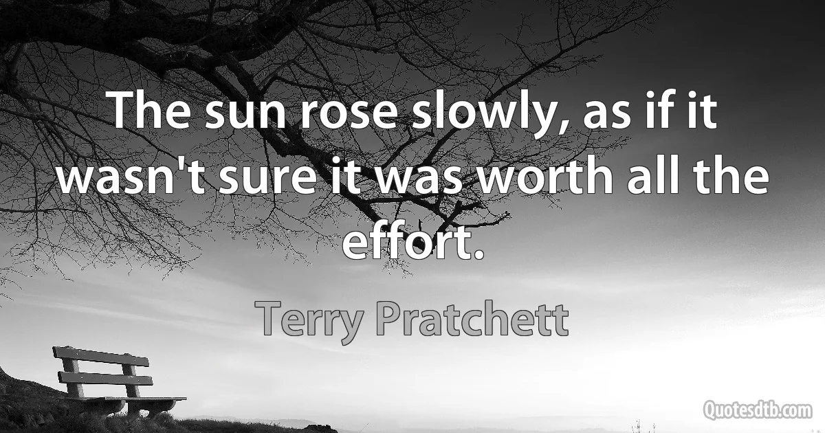 The sun rose slowly, as if it wasn't sure it was worth all the effort. (Terry Pratchett)