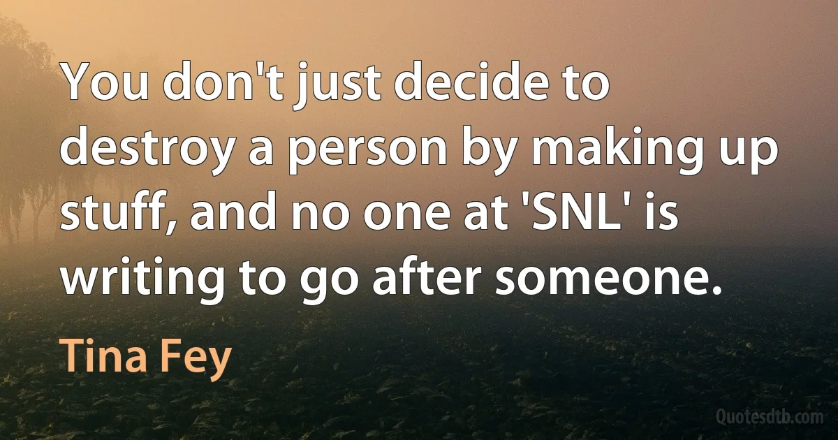 You don't just decide to destroy a person by making up stuff, and no one at 'SNL' is writing to go after someone. (Tina Fey)