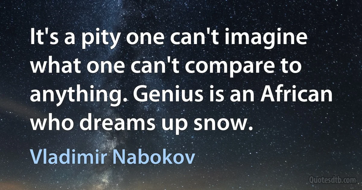 It's a pity one can't imagine what one can't compare to anything. Genius is an African who dreams up snow. (Vladimir Nabokov)