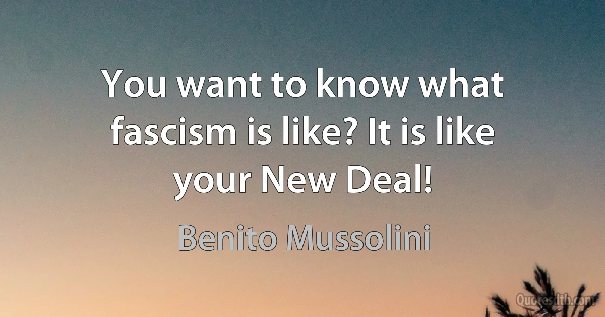 You want to know what fascism is like? It is like your New Deal! (Benito Mussolini)