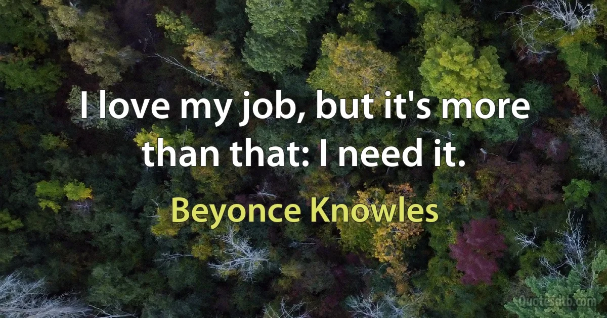 I love my job, but it's more than that: I need it. (Beyonce Knowles)