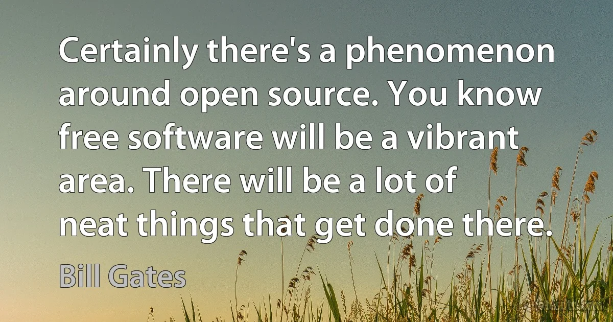 Certainly there's a phenomenon around open source. You know free software will be a vibrant area. There will be a lot of neat things that get done there. (Bill Gates)