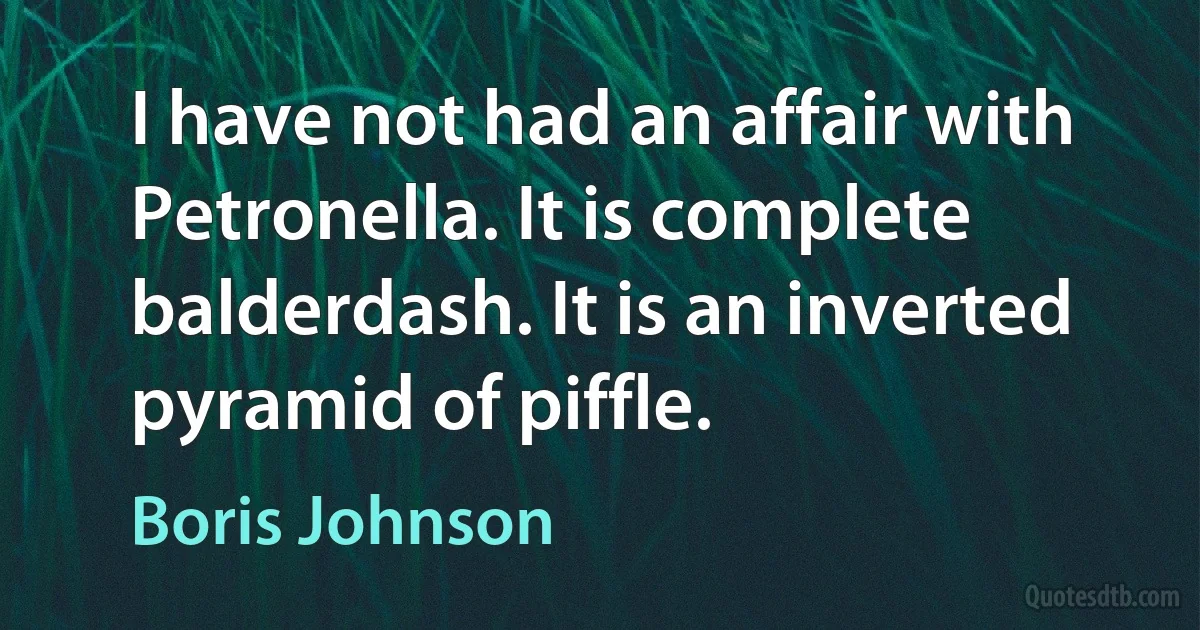 I have not had an affair with Petronella. It is complete balderdash. It is an inverted pyramid of piffle. (Boris Johnson)