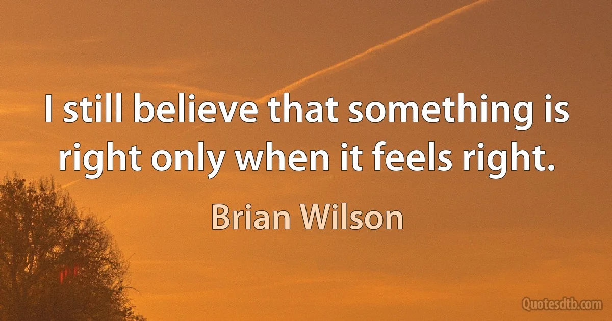 I still believe that something is right only when it feels right. (Brian Wilson)