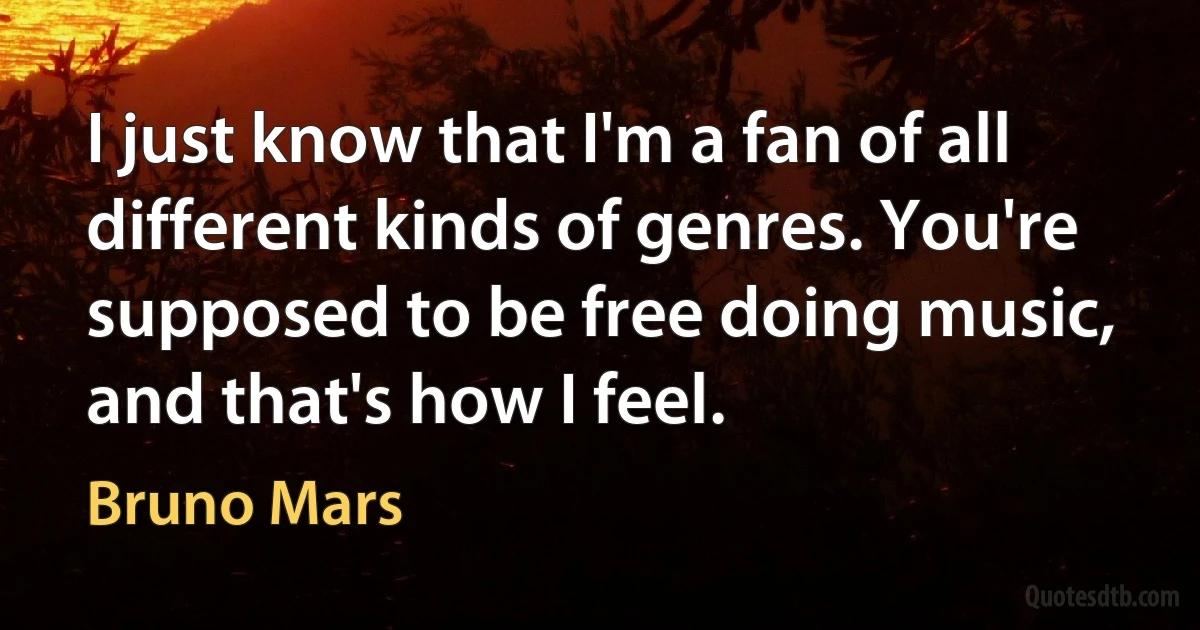 I just know that I'm a fan of all different kinds of genres. You're supposed to be free doing music, and that's how I feel. (Bruno Mars)