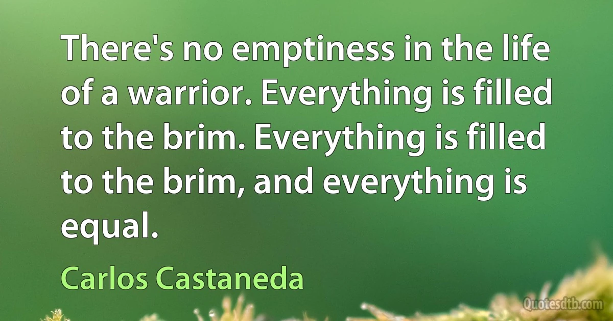 There's no emptiness in the life of a warrior. Everything is filled to the brim. Everything is filled to the brim, and everything is equal. (Carlos Castaneda)