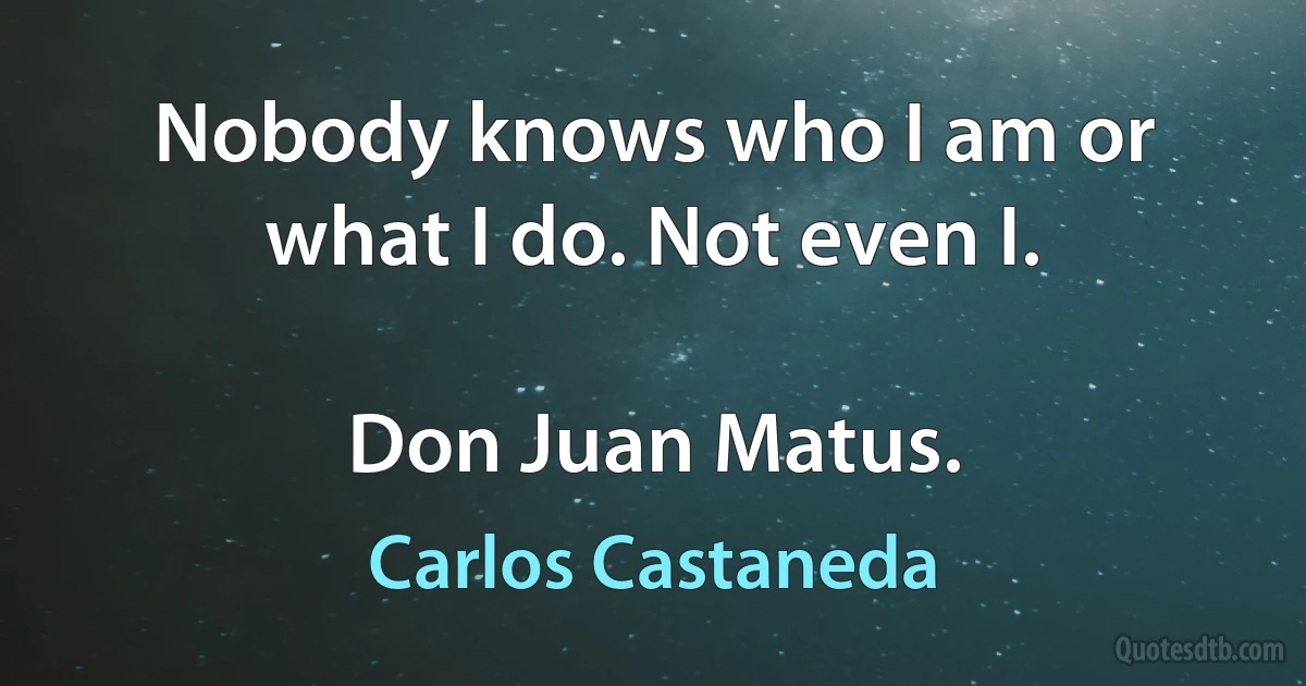 Nobody knows who I am or what I do. Not even I.

Don Juan Matus. (Carlos Castaneda)