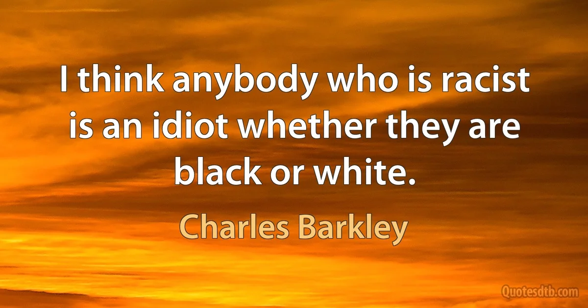 I think anybody who is racist is an idiot whether they are black or white. (Charles Barkley)