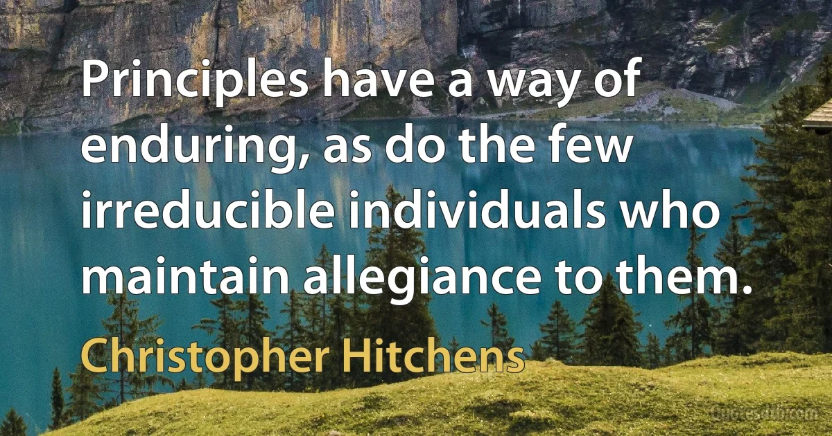 Principles have a way of enduring, as do the few irreducible individuals who maintain allegiance to them. (Christopher Hitchens)