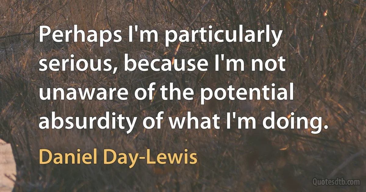 Perhaps I'm particularly serious, because I'm not unaware of the potential absurdity of what I'm doing. (Daniel Day-Lewis)