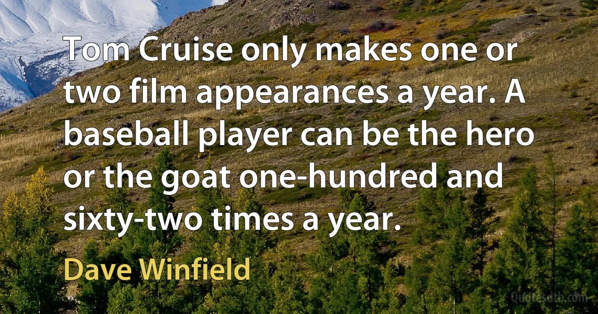 Tom Cruise only makes one or two film appearances a year. A baseball player can be the hero or the goat one-hundred and sixty-two times a year. (Dave Winfield)