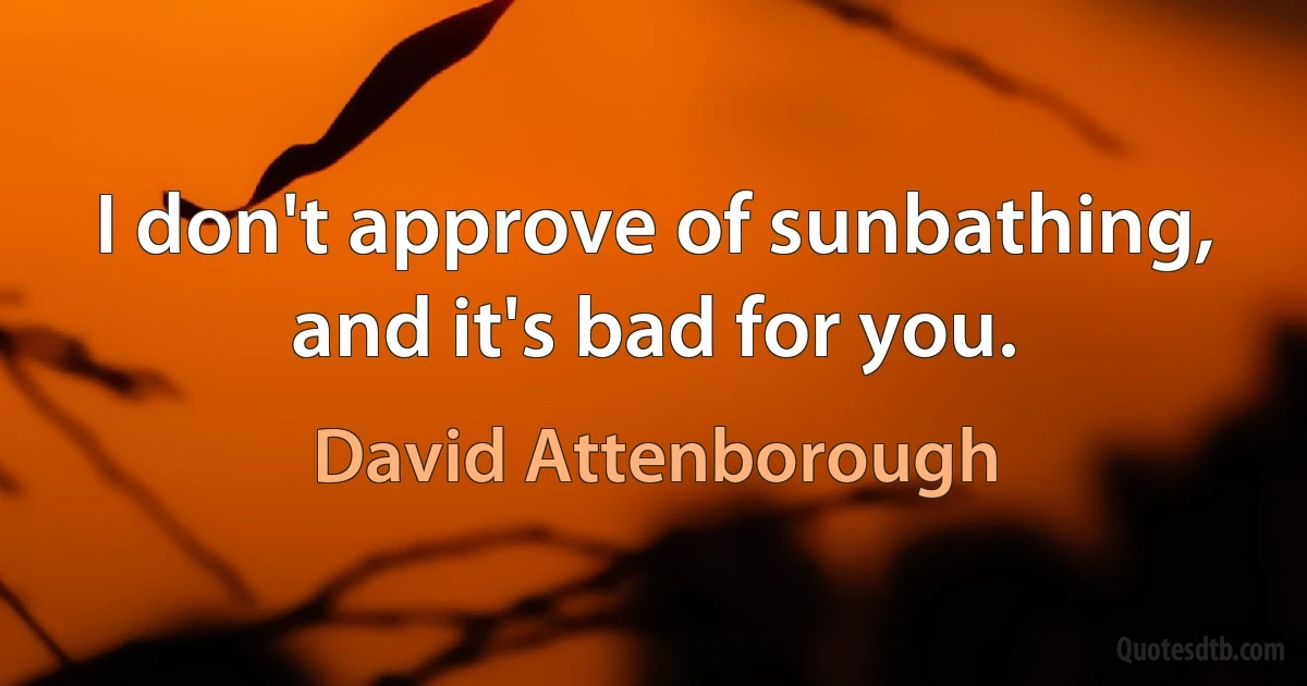 I don't approve of sunbathing, and it's bad for you. (David Attenborough)