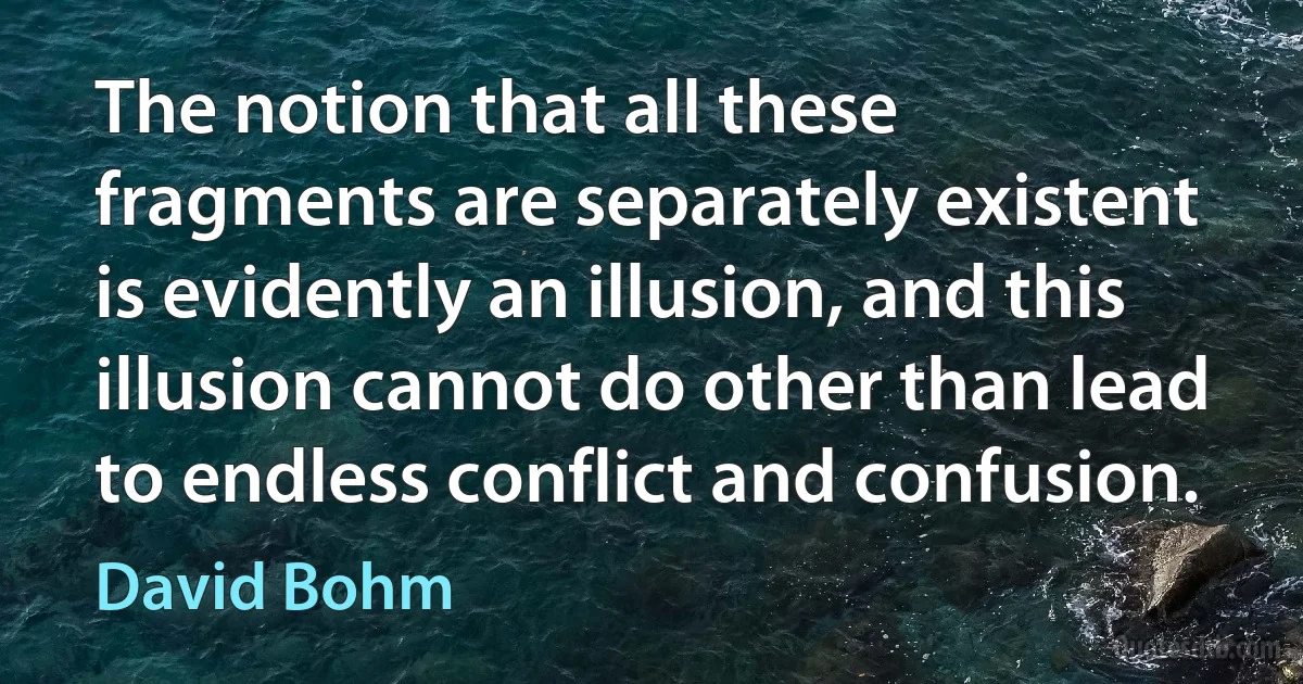 The notion that all these fragments are separately existent is evidently an illusion, and this illusion cannot do other than lead to endless conflict and confusion. (David Bohm)