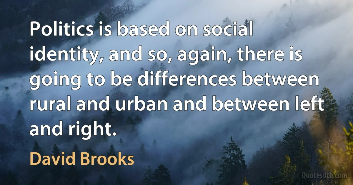 Politics is based on social identity, and so, again, there is going to be differences between rural and urban and between left and right. (David Brooks)