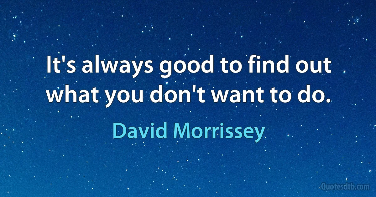 It's always good to find out what you don't want to do. (David Morrissey)