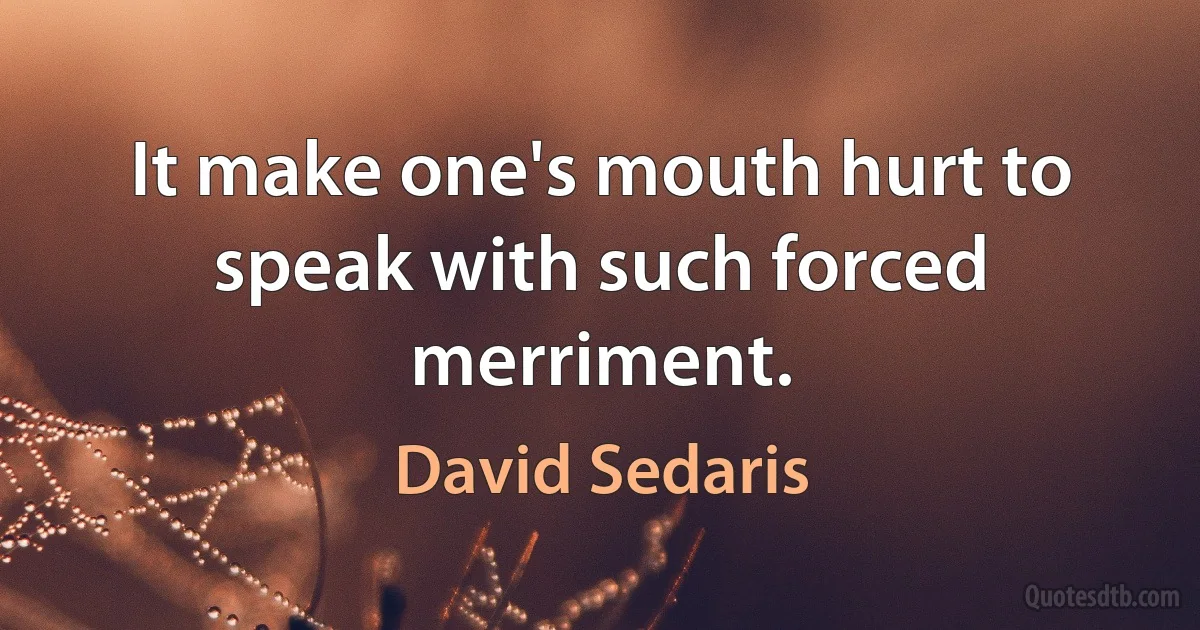 It make one's mouth hurt to speak with such forced merriment. (David Sedaris)