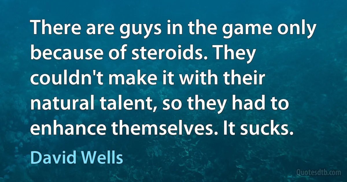 There are guys in the game only because of steroids. They couldn't make it with their natural talent, so they had to enhance themselves. It sucks. (David Wells)