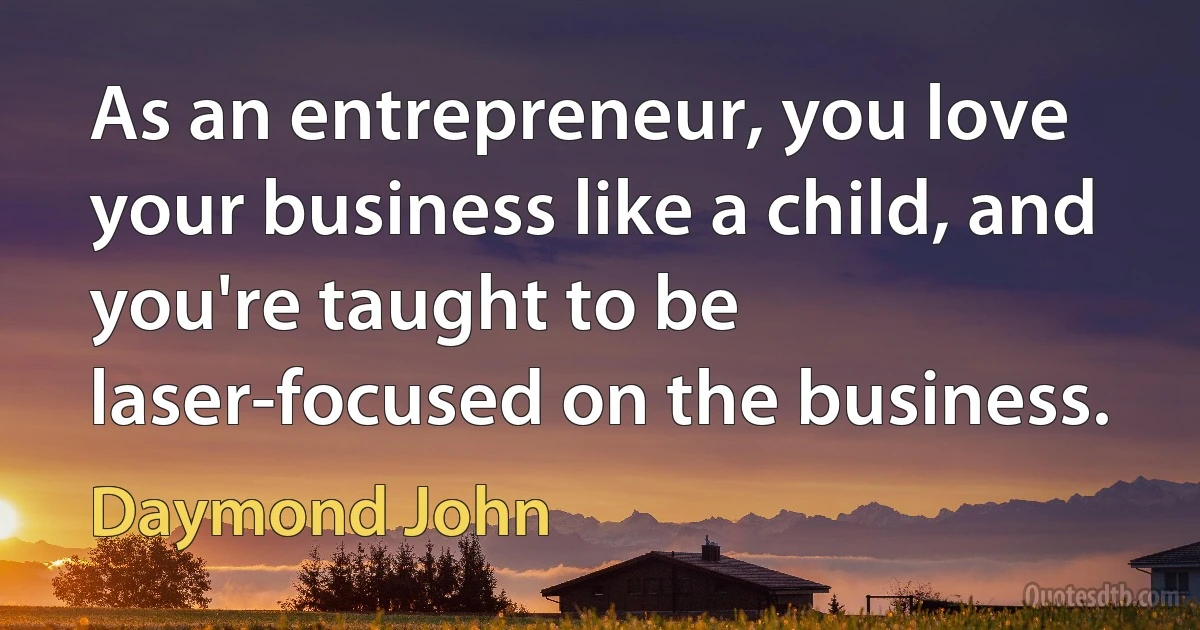 As an entrepreneur, you love your business like a child, and you're taught to be laser-focused on the business. (Daymond John)