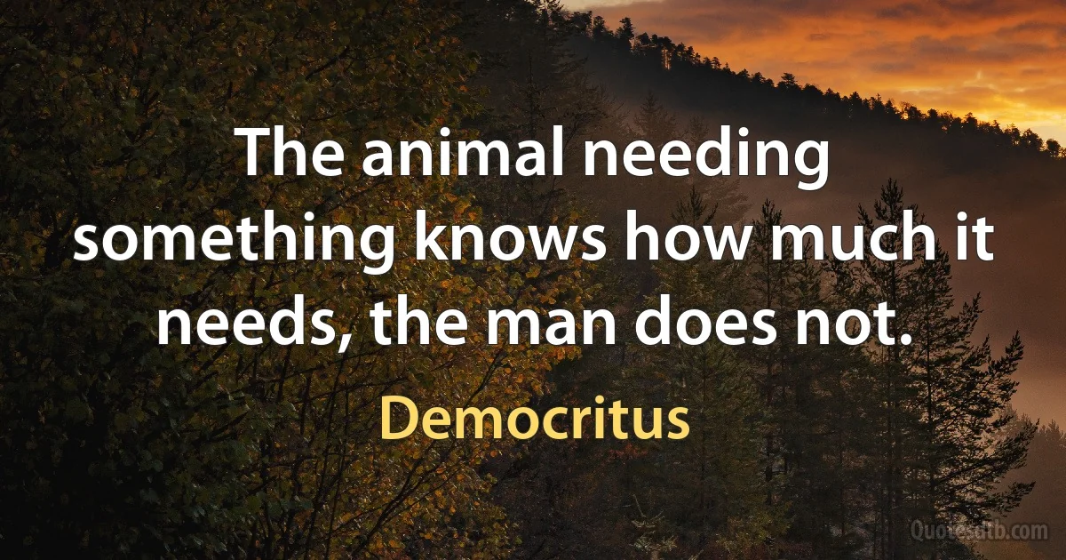 The animal needing something knows how much it needs, the man does not. (Democritus)