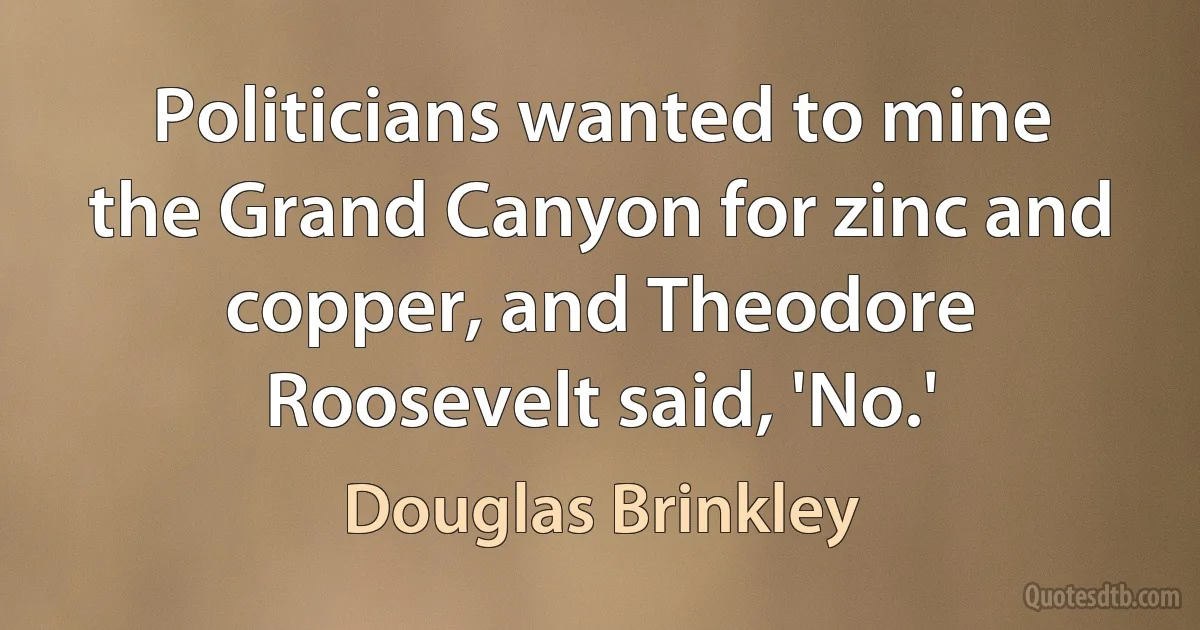 Politicians wanted to mine the Grand Canyon for zinc and copper, and Theodore Roosevelt said, 'No.' (Douglas Brinkley)