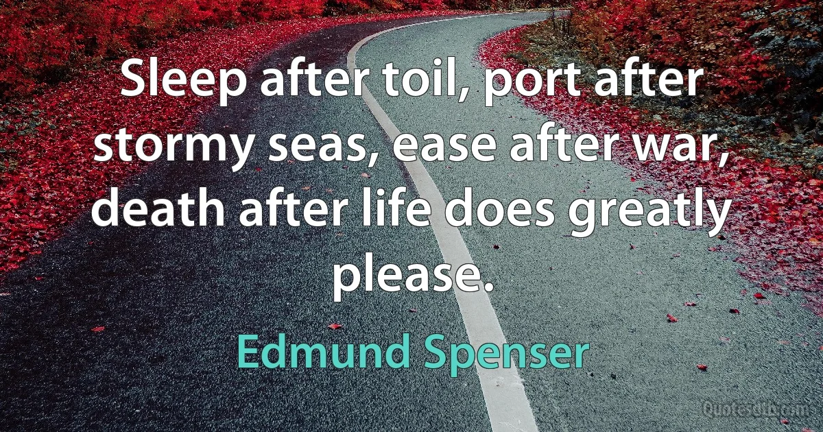 Sleep after toil, port after stormy seas, ease after war, death after life does greatly please. (Edmund Spenser)