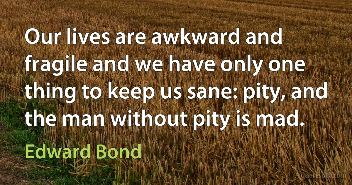 Our lives are awkward and fragile and we have only one thing to keep us sane: pity, and the man without pity is mad. (Edward Bond)