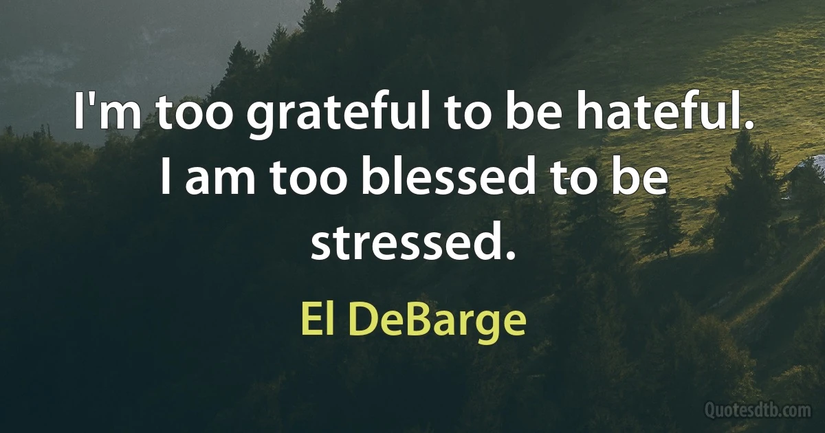 I'm too grateful to be hateful. I am too blessed to be stressed. (El DeBarge)