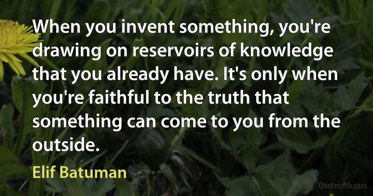 When you invent something, you're drawing on reservoirs of knowledge that you already have. It's only when you're faithful to the truth that something can come to you from the outside. (Elif Batuman)