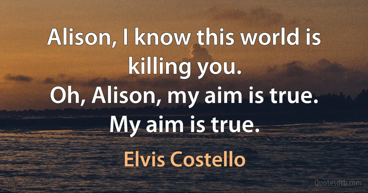 Alison, I know this world is killing you.
Oh, Alison, my aim is true.
My aim is true. (Elvis Costello)