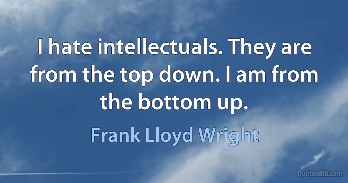 I hate intellectuals. They are from the top down. I am from the bottom up. (Frank Lloyd Wright)